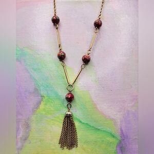 Sarah Coventry Tassel Fringe Necklace Red Enamel Beads